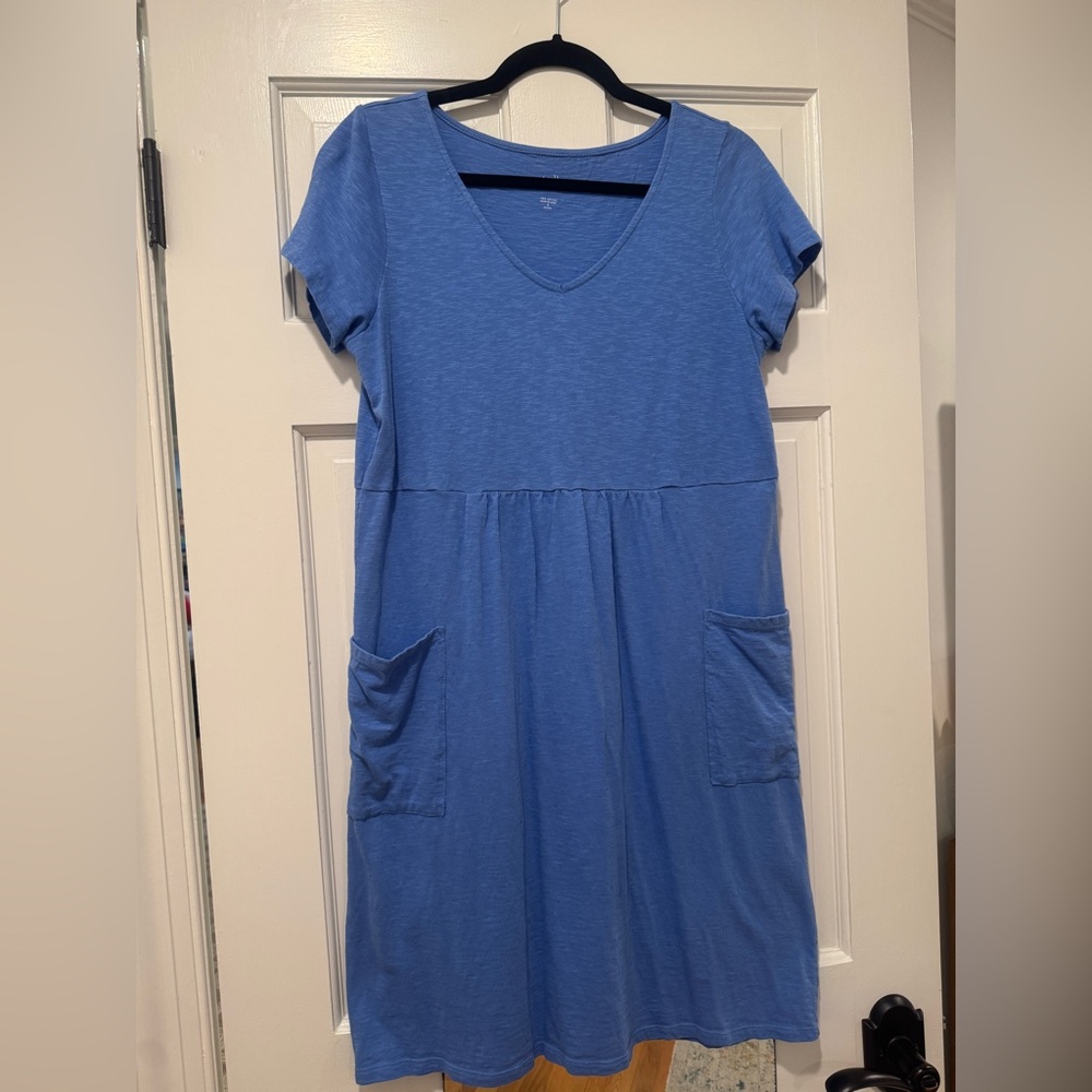 J. Jill Blue V-Neck Midi Dress w/ Pockets – Casual Comfort, Size S